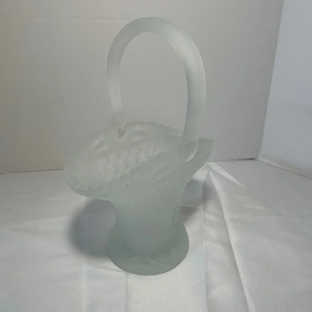 Frosted Glass Flower Basket Hobnail Rim Handle Elegant‎ Decorative Accent